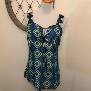 Hanna G blue and lime green geometric print top L / 3 items for 20